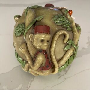 Vintage Monkey Candle round chinoiserie green 5 Palm leaves